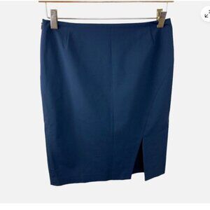 Lafayette 148 New York  Navy Blue Front Slit Side Zip Pencil Skirt 14